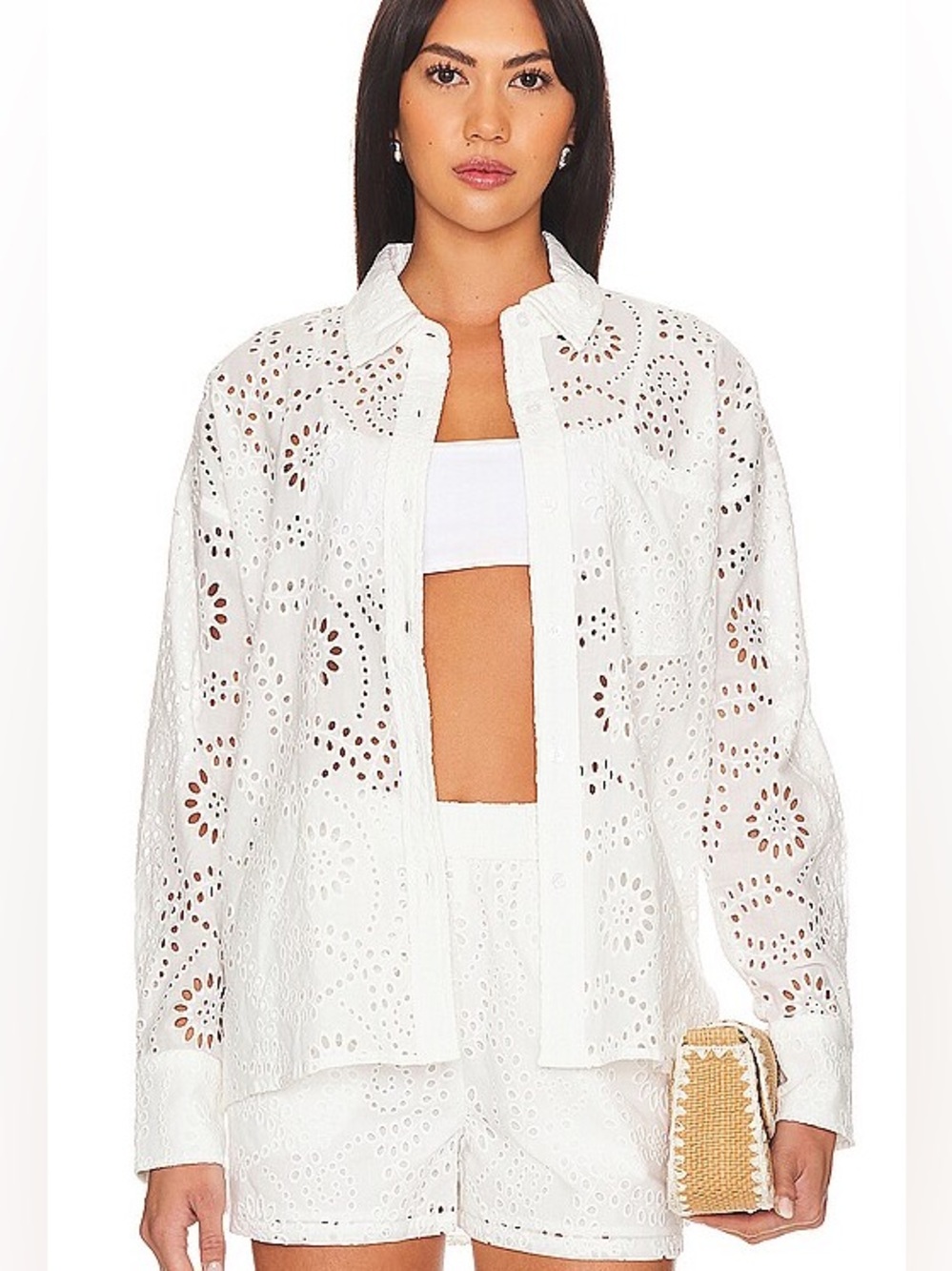 Steve Madden White Eyelet Button-Front Shirt and matching shorts